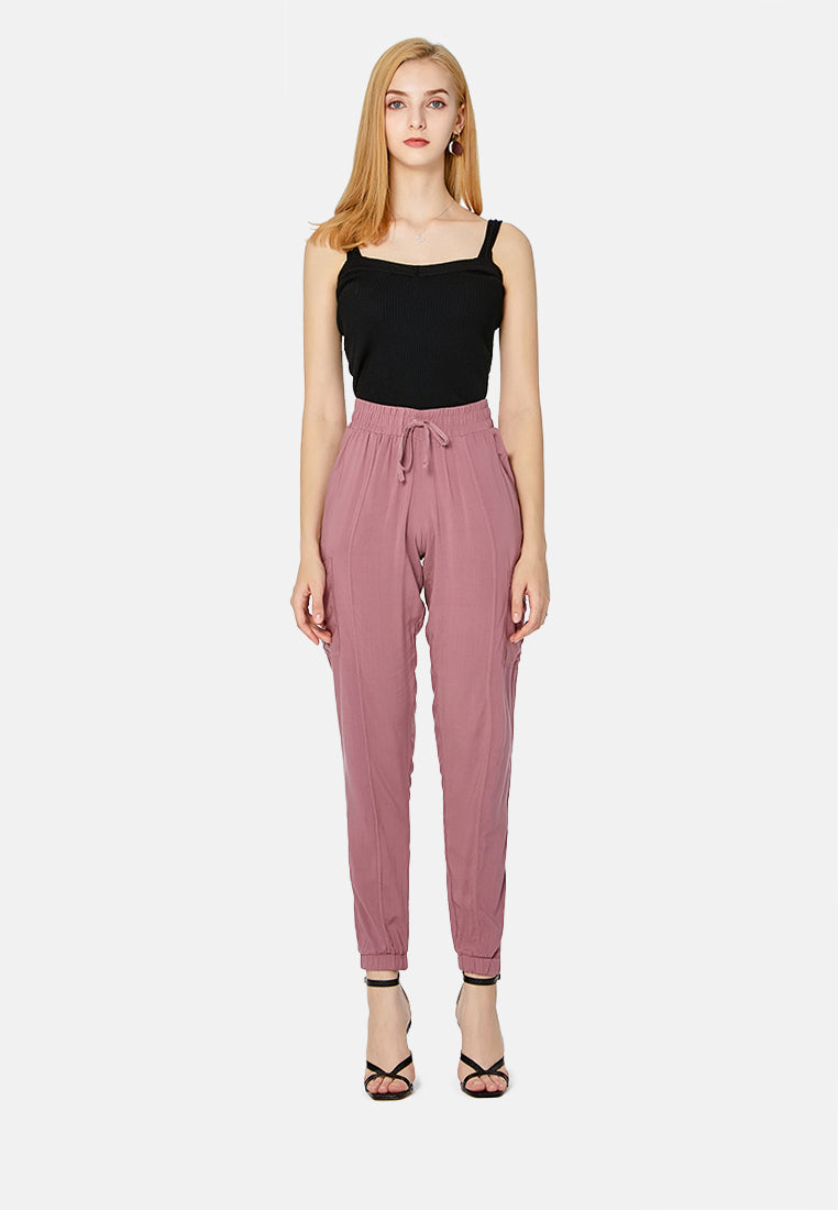 solid trousers with drawstring#color_purple