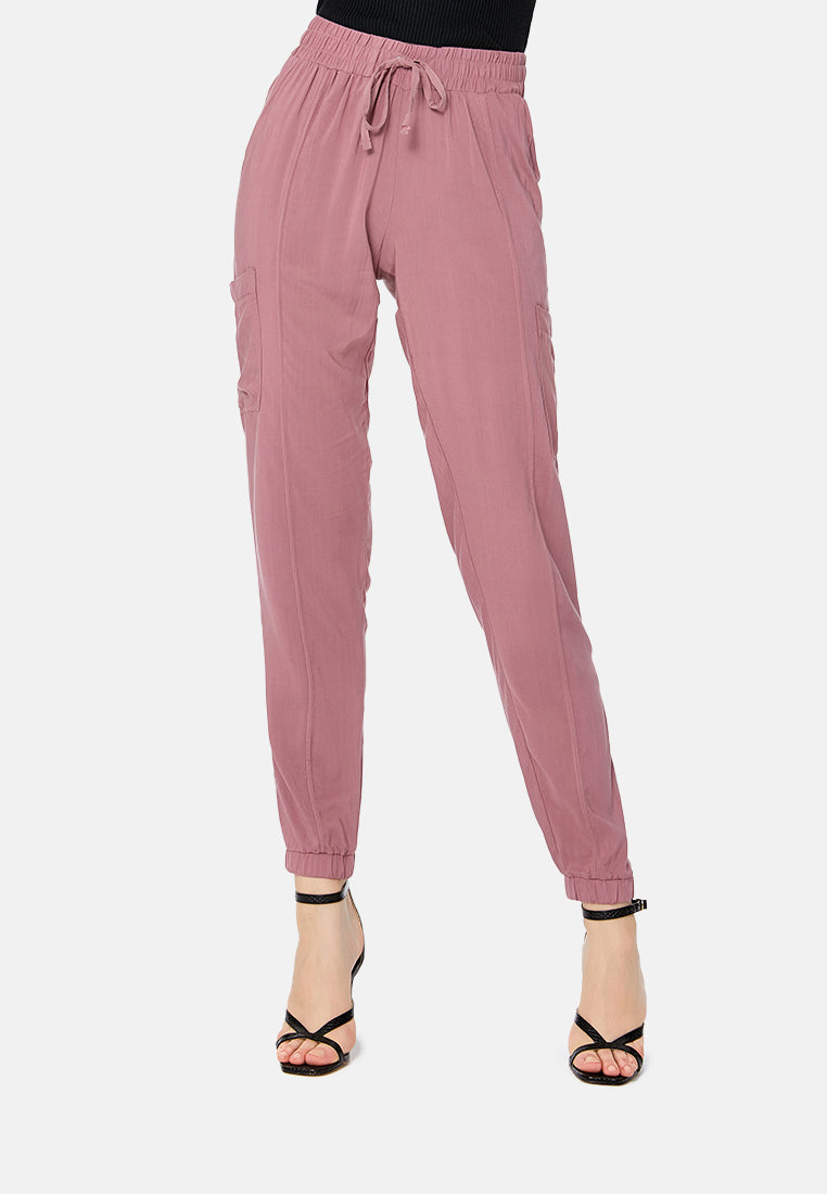 solid trousers with drawstring#color_purple