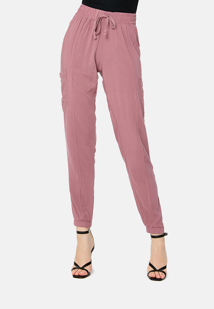 solid trousers with drawstring#color_purple