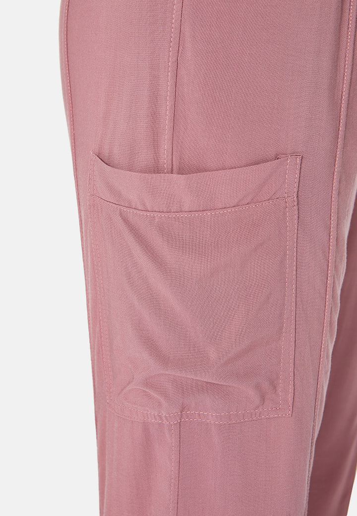 solid trousers with drawstring#color_purple