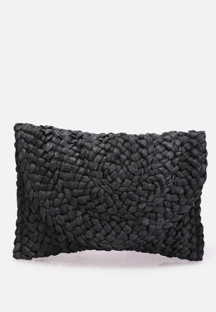 straw rope clutch bag#color_black