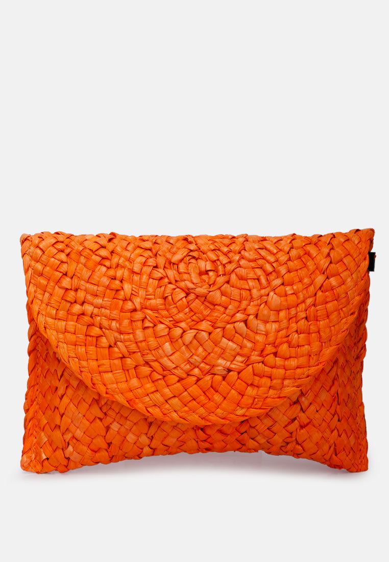 straw rope clutch bag#color_orange