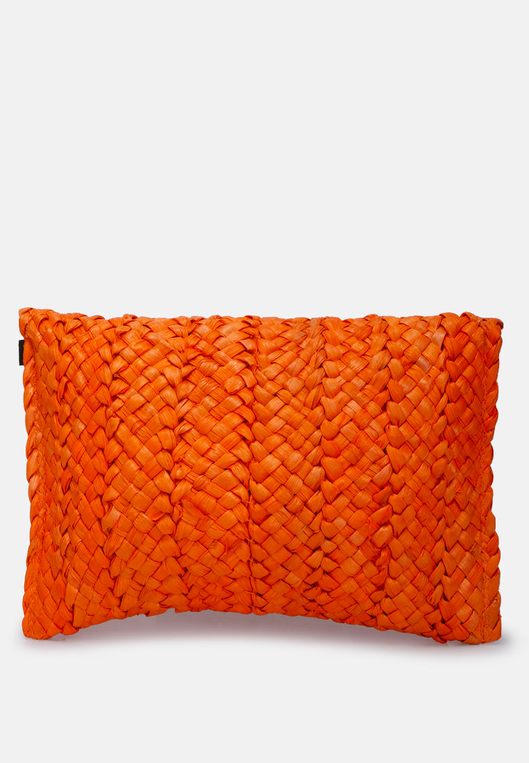 straw rope clutch bag#color_orange