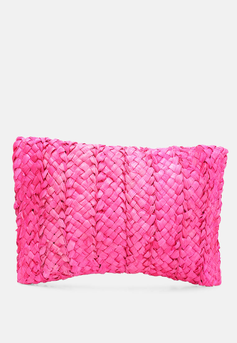 straw rope clutch bag#color_rose red