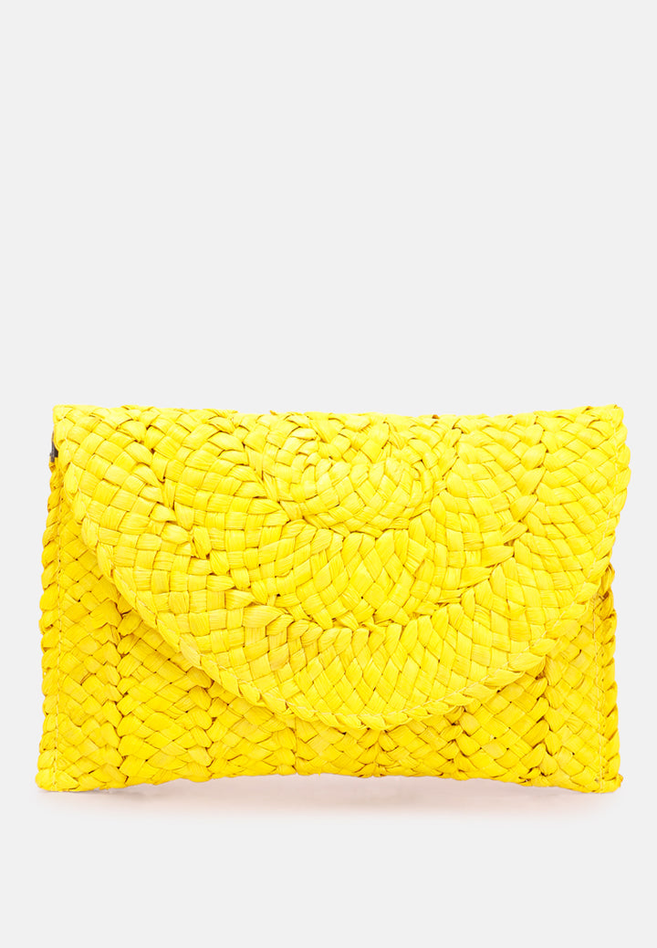 straw rope clutch bag#color_yellow