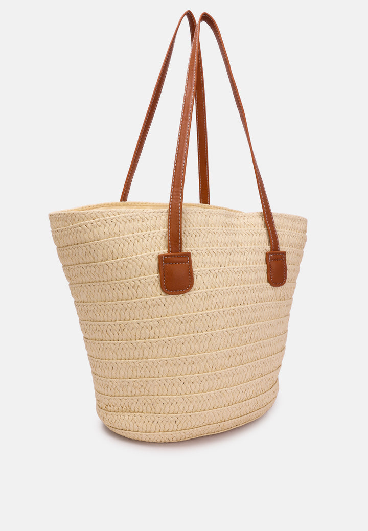 straw rope market tote bag by ruw#color_beige