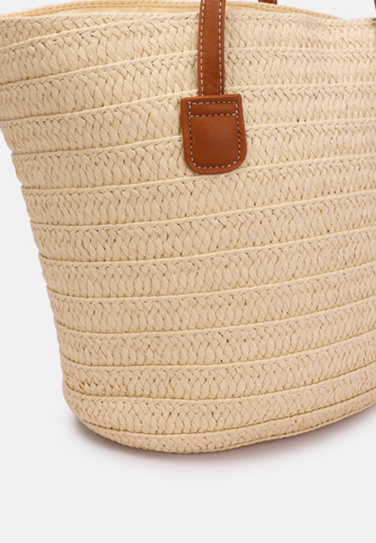 straw rope market tote bag by ruw#color_beige