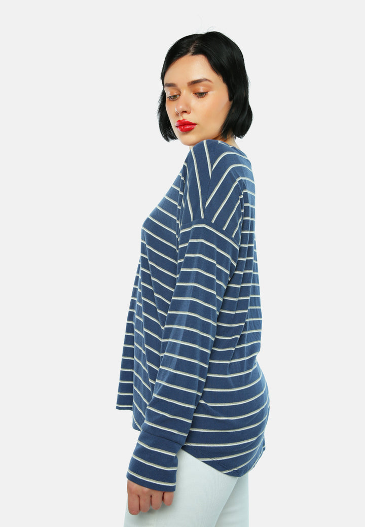 striped casual long sleeve tunic#color_blue