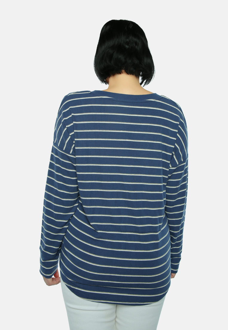 striped casual long sleeve tunic#color_blue