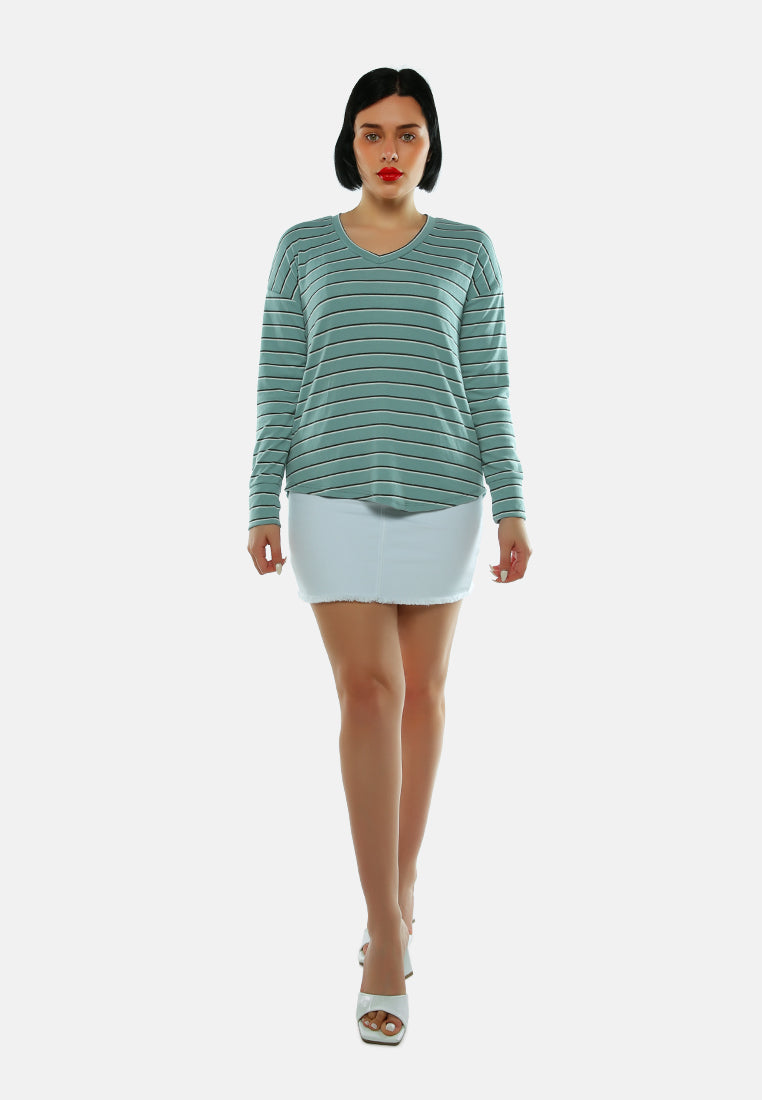 striped casual long sleeve tunic#color_green