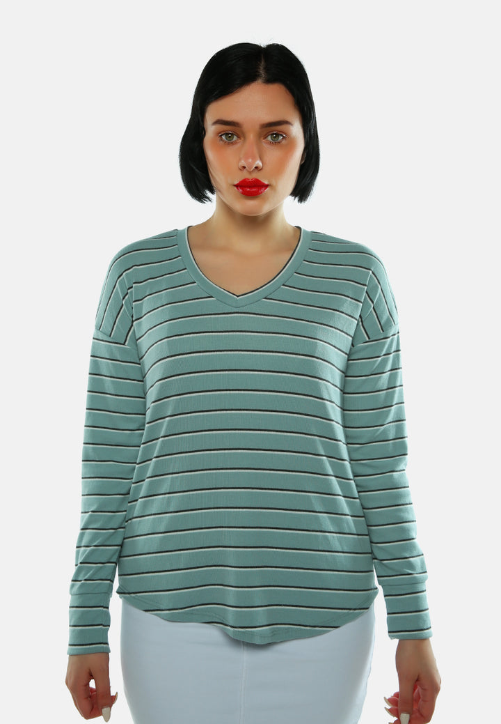 striped casual long sleeve tunic#color_green