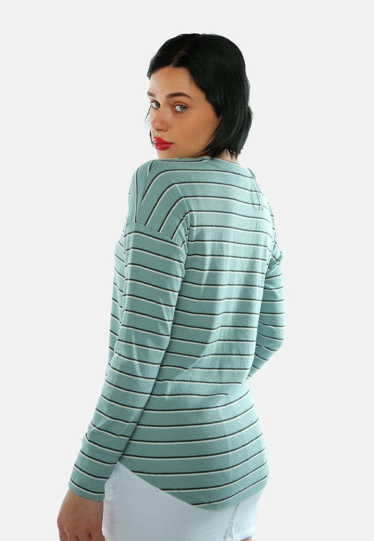 striped casual long sleeve tunic#color_green