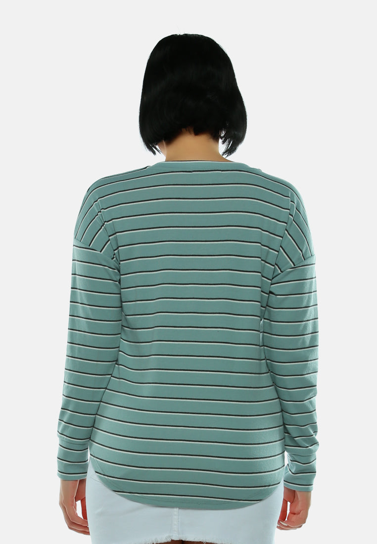 striped casual long sleeve tunic#color_green