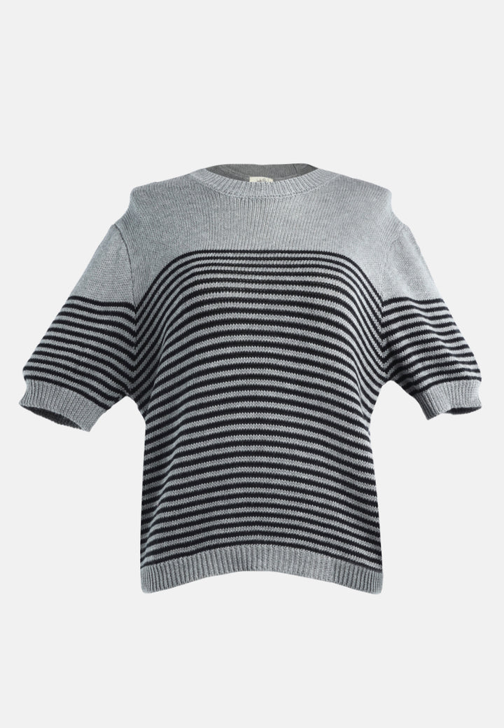 stripped crew neck casual top#color_black