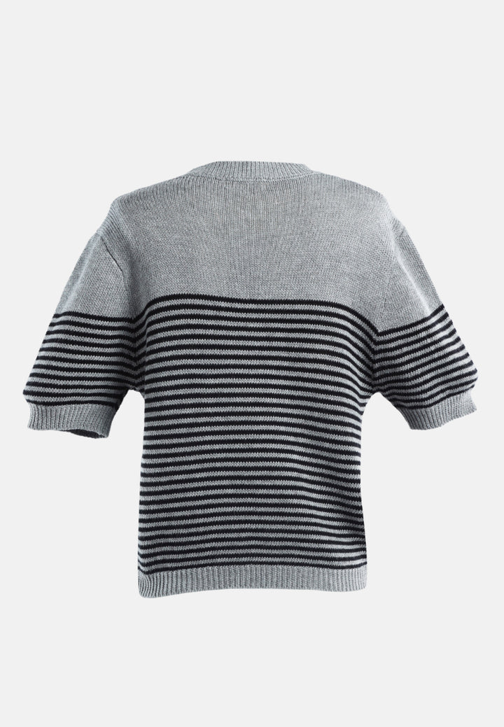 stripped crew neck casual top#color_black