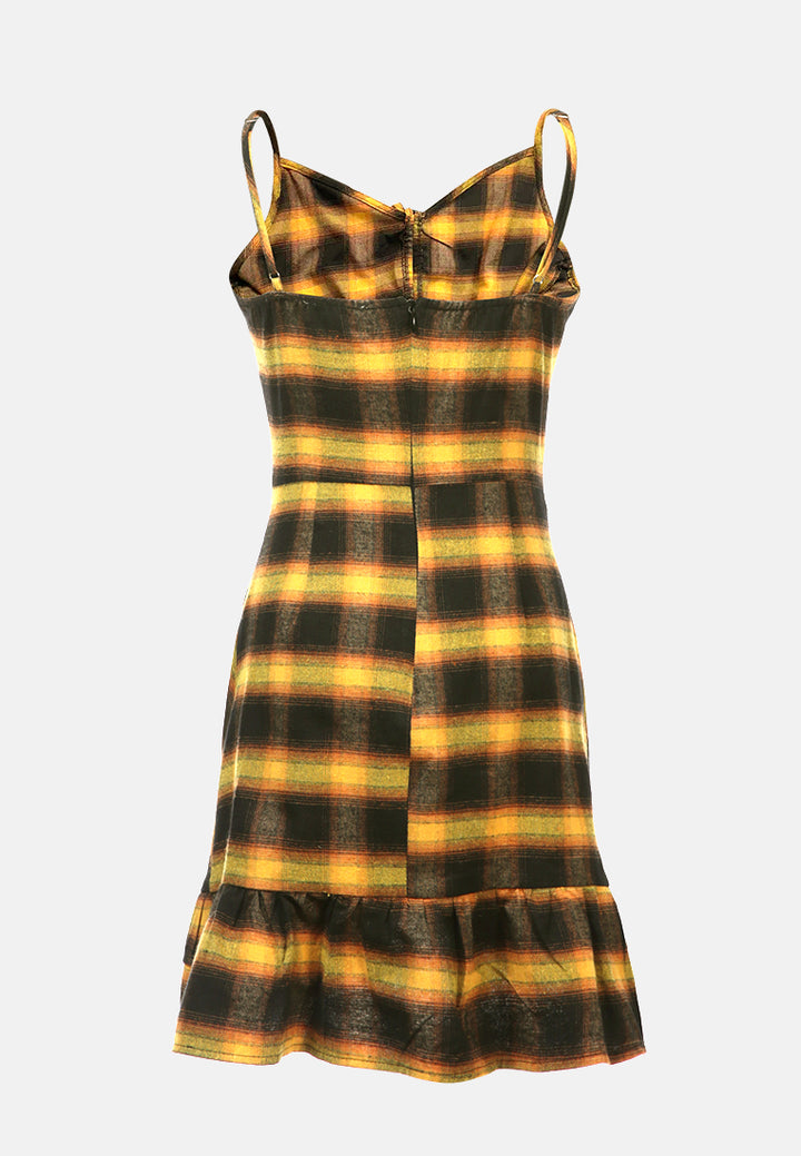styled hem chequered sundress#color_yellow