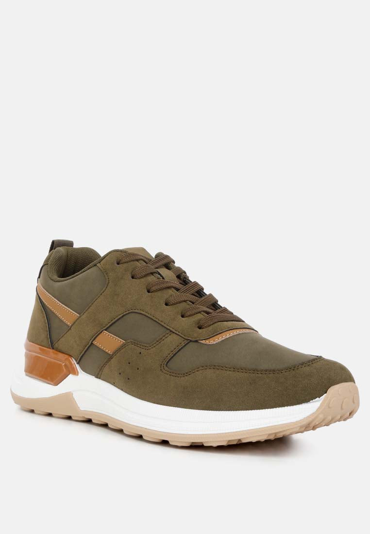 suede paneling detail sneakers#color_khaki