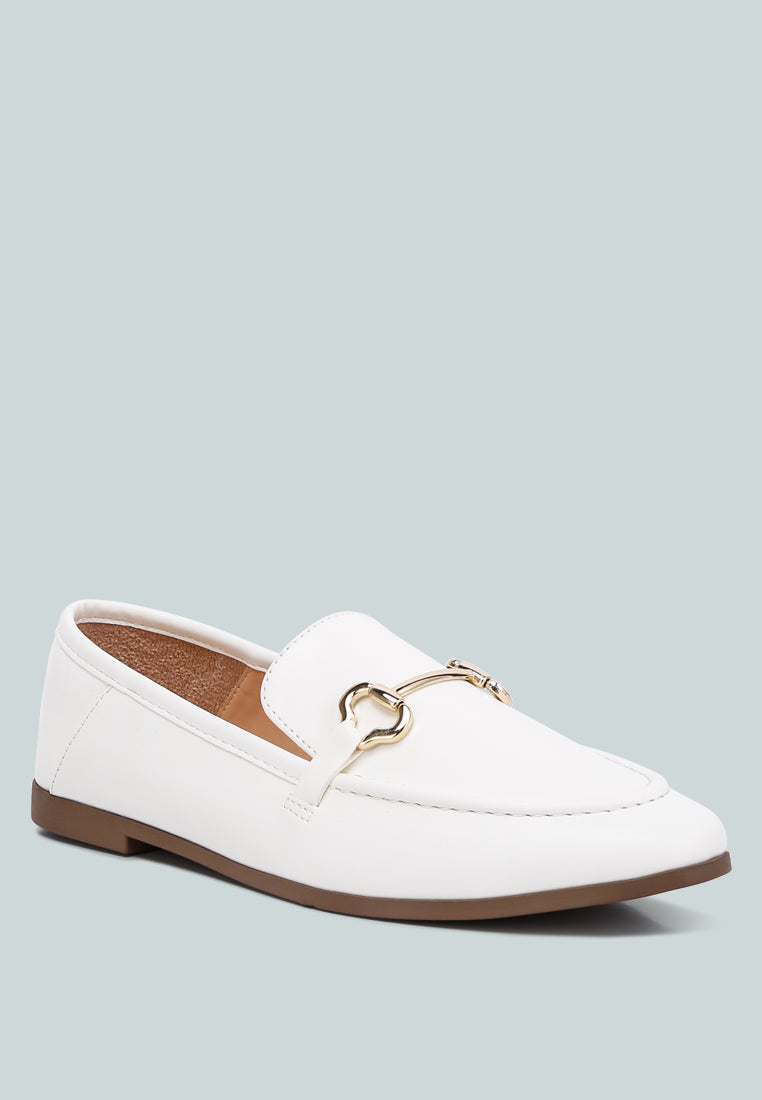 horsebit embellished faux leather loafers by ruw#color_white