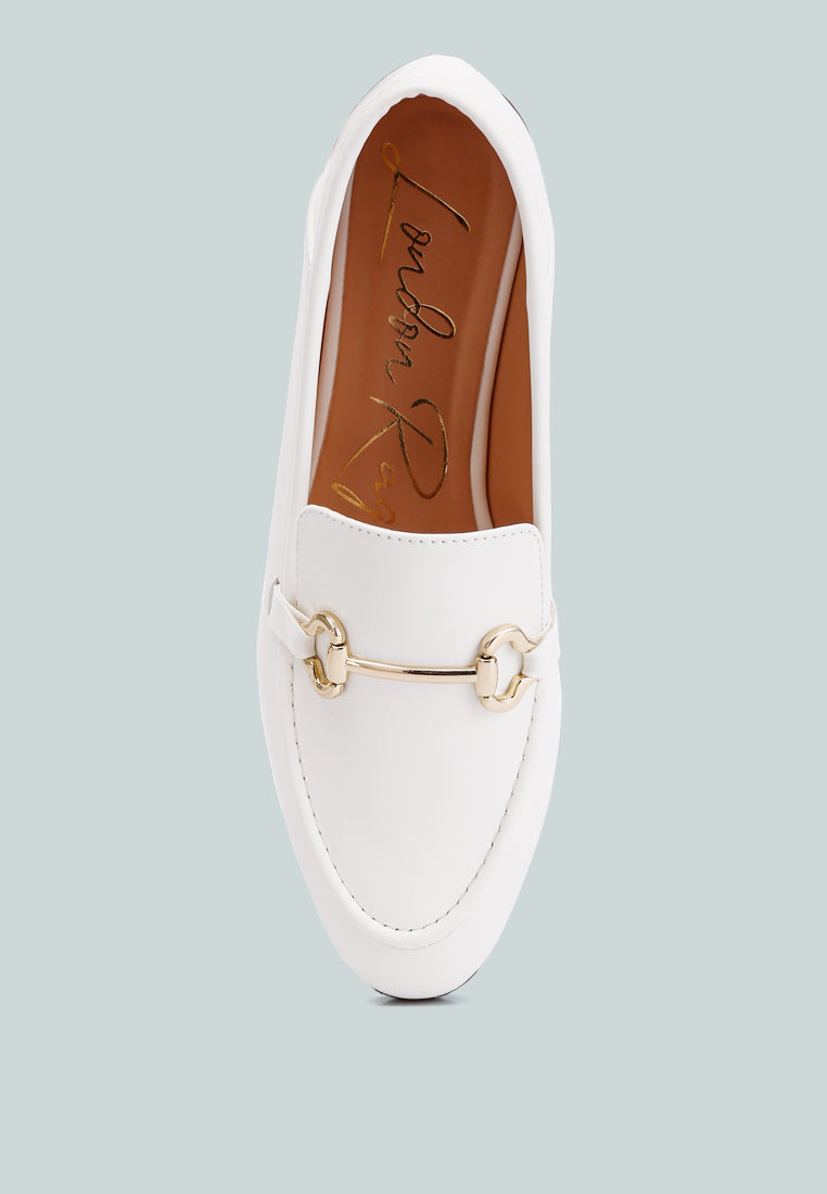 horsebit embellished faux leather loafers by ruw#color_white