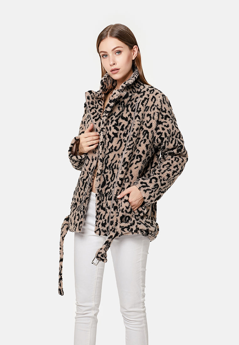 teddy faux fur belted jacket#color_camel-leopard