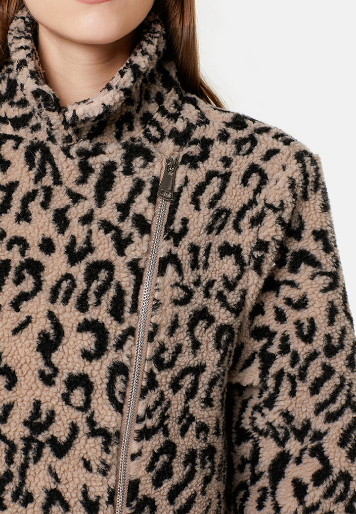 teddy faux fur belted jacket#color_camel-leopard