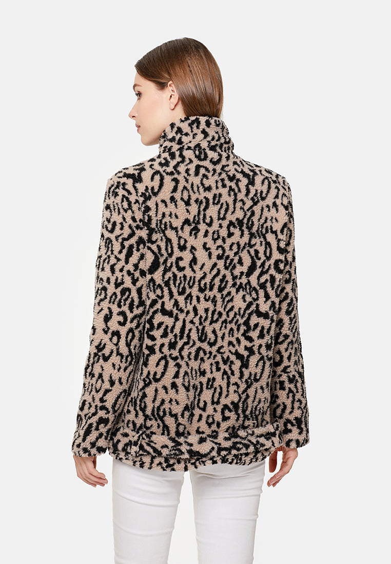 teddy faux fur belted jacket#color_camel-leopard