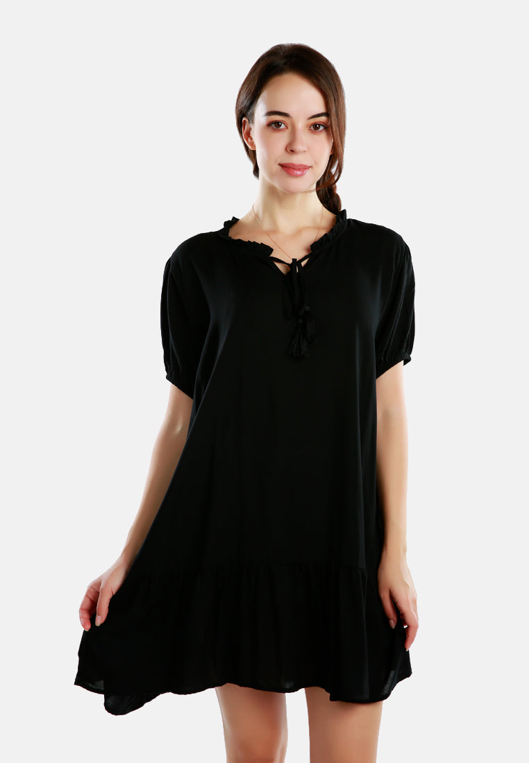 tie-up tassel dress#color_black