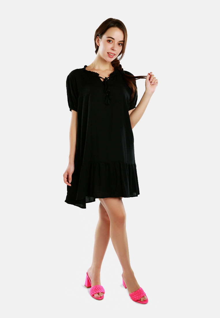 tie-up tassel dress#color_black