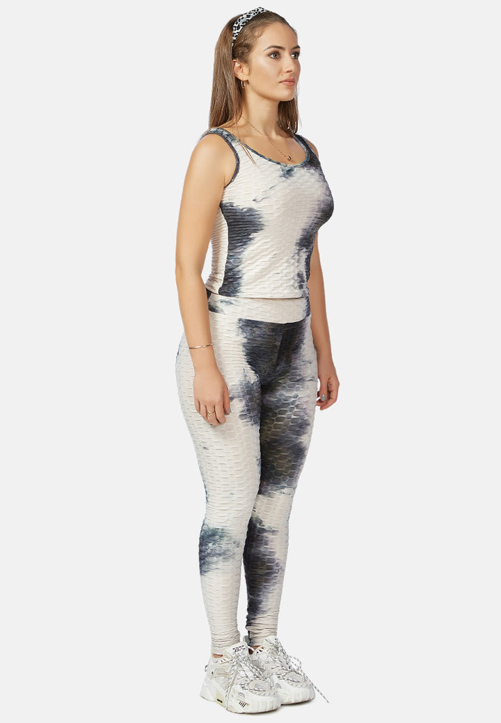 tie dye fitness yoga co-ord set#color_black-white