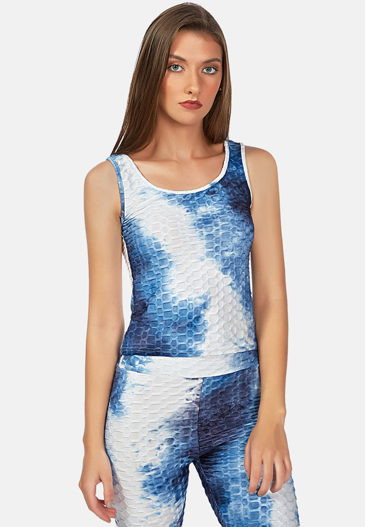 tie dye fitness yoga co-ord set#color_white-dark-blue