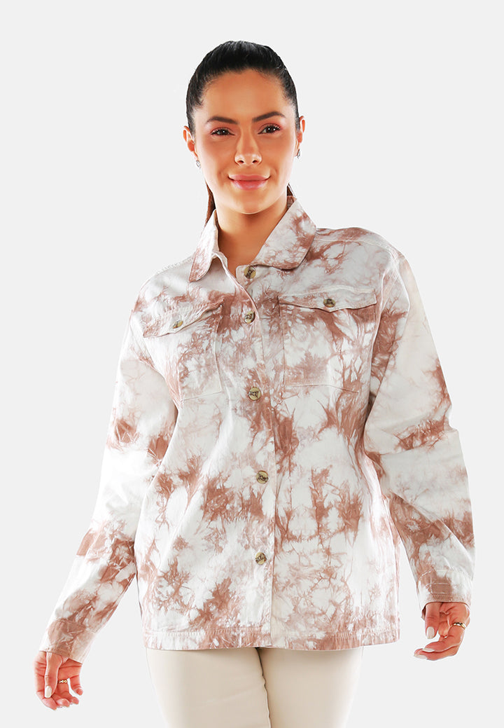 tie dye long sleeve shacket#color_brown