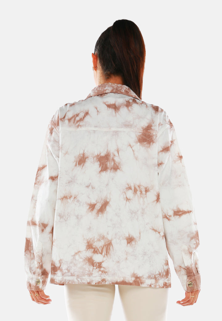 tie dye long sleeve shacket#color_brown