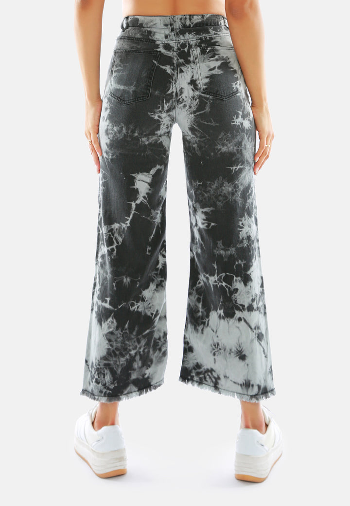 tie dye raw hem jeans pants#color_black