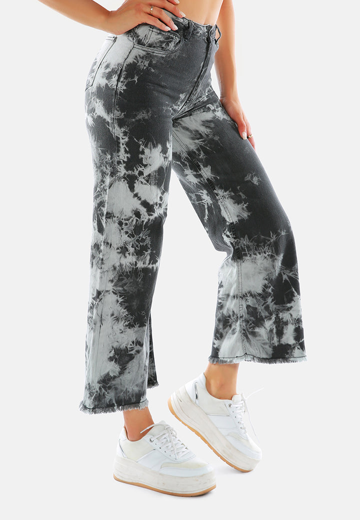 tie dye raw hem jeans pants#color_black