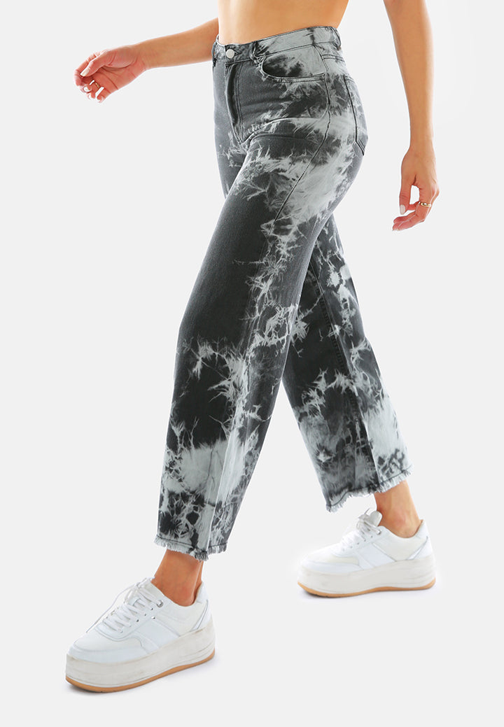 tie dye raw hem jeans pants#color_black