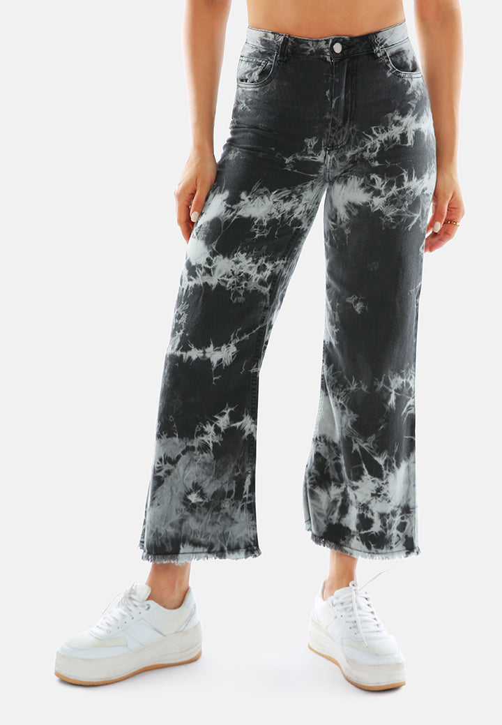 tie dye raw hem jeans pants#color_black