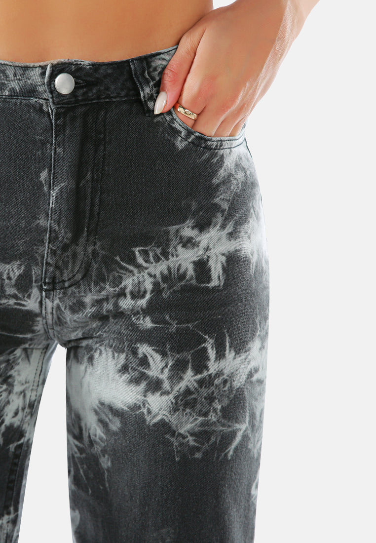 tie dye raw hem jeans pants#color_black