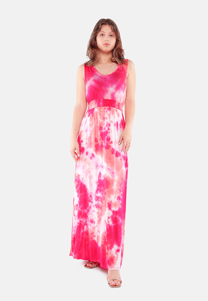 tie dye summer maxi dress#color_fuchsia-coral
