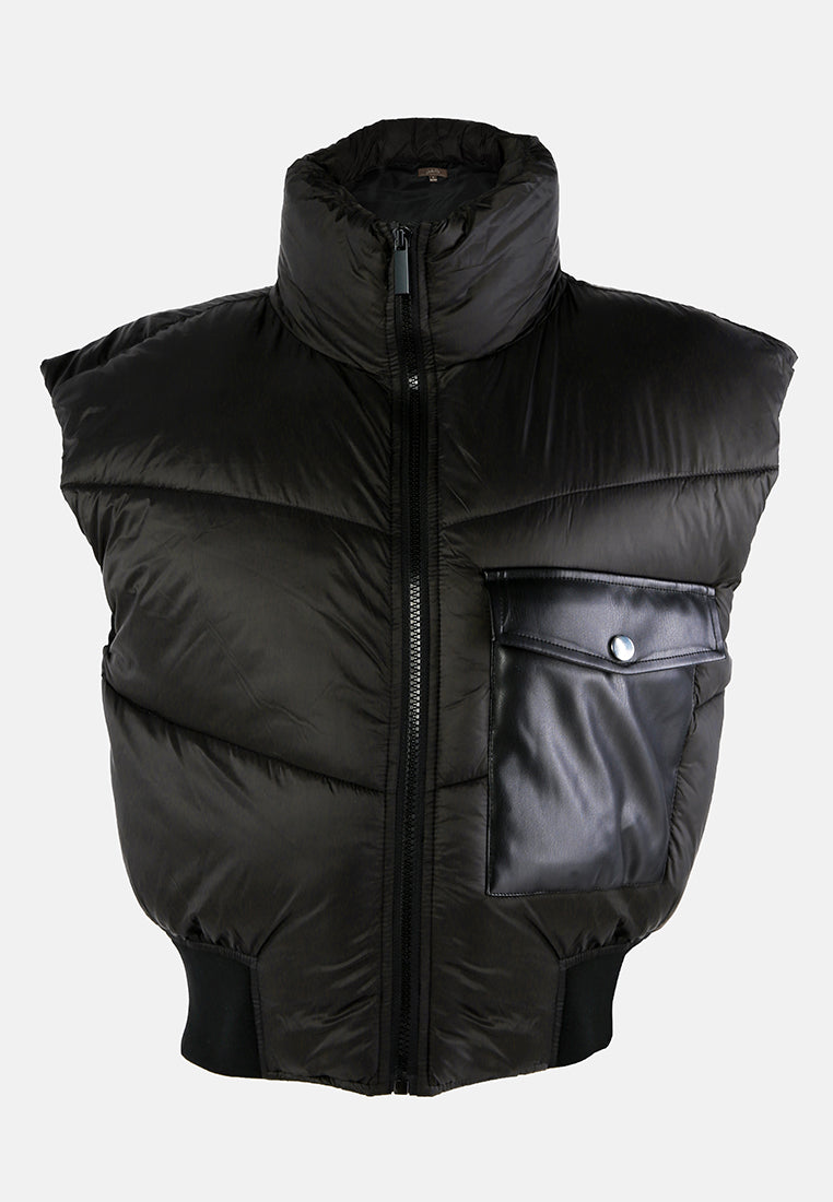 turtleneck puffer jacket with breast pocket#color_black