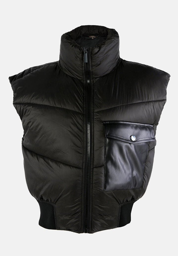 turtleneck puffer jacket with breast pocket#color_black
