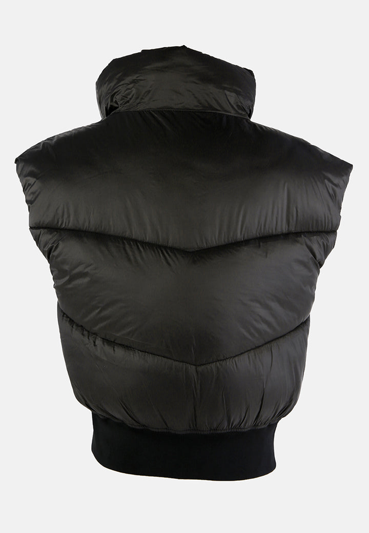 turtleneck puffer jacket with breast pocket#color_black