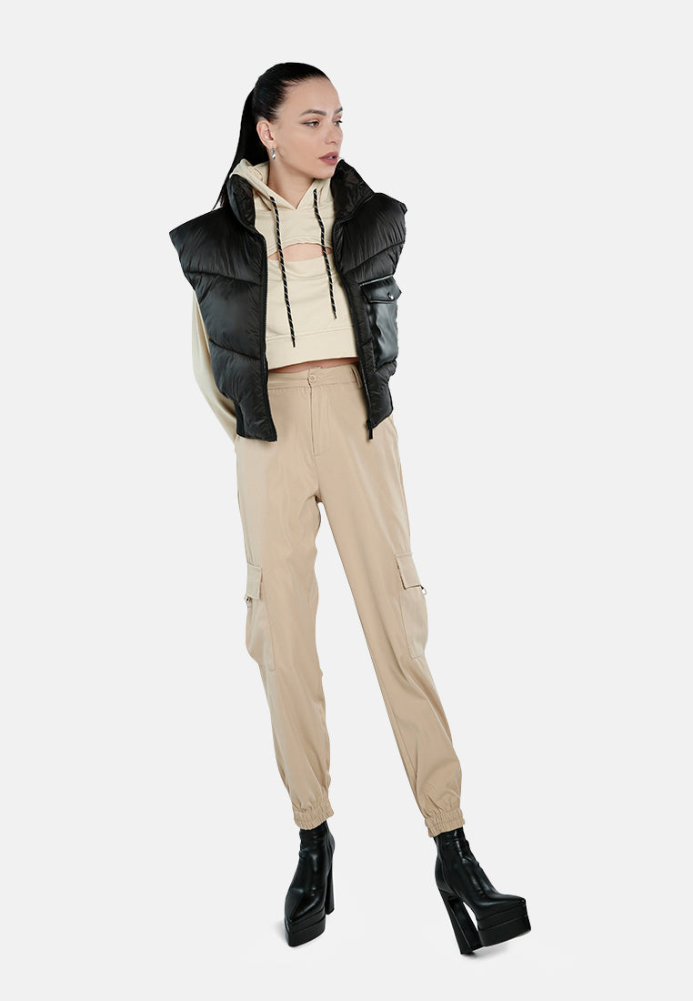 turtleneck puffer jacket with breast pocket#color_black