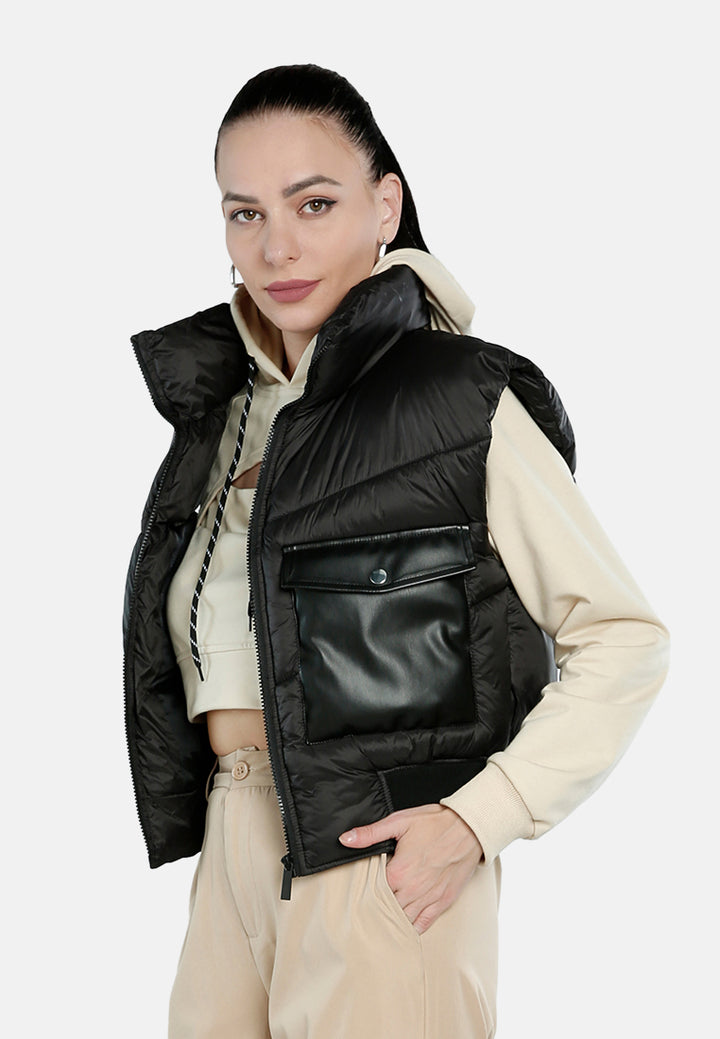 turtleneck puffer jacket with breast pocket#color_black