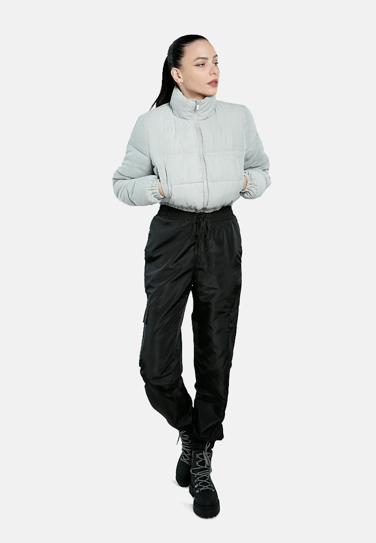 turtleneck zip-up puffer jacket#color_grey