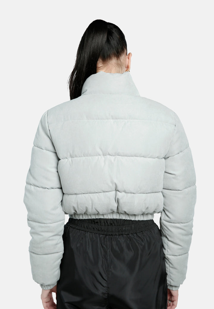 turtleneck zip-up puffer jacket#color_grey