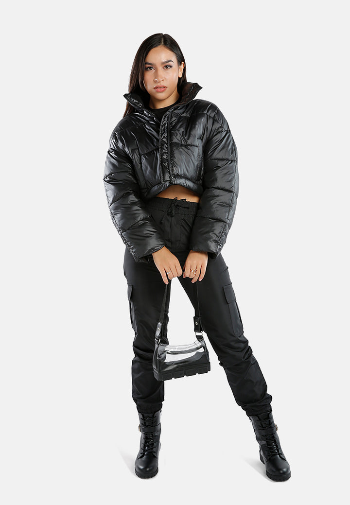 two way detachable turtleneck puffer jacket#color_black