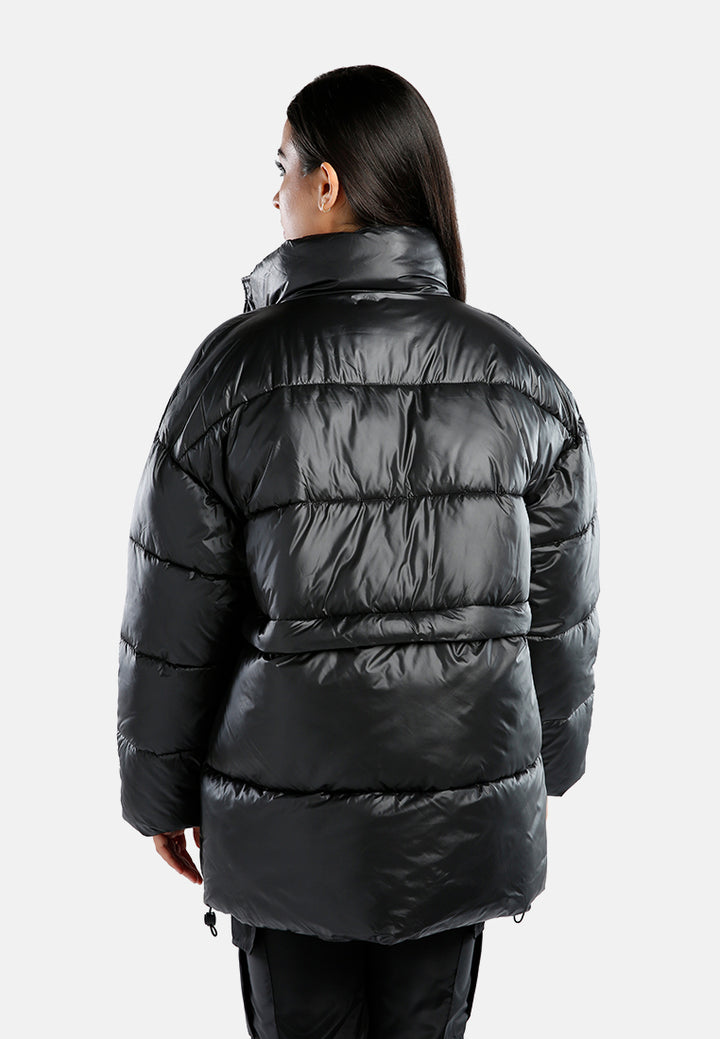 two way detachable turtleneck puffer jacket#color_black