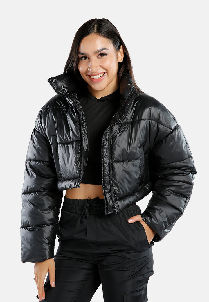 two way detachable turtleneck puffer jacket#color_black
