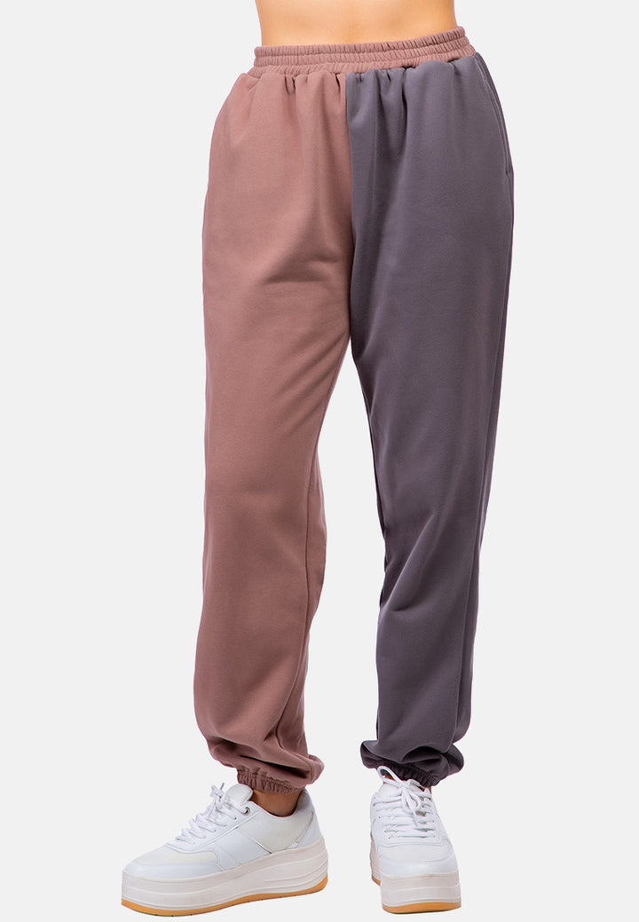 two tone jogger pants#color_mocha-charcoal