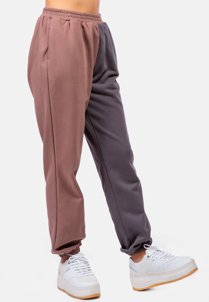 two tone jogger pants#color_mocha-charcoal